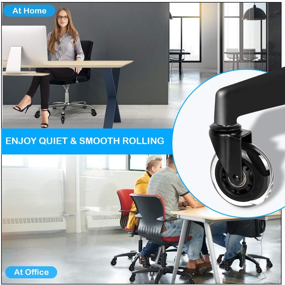 Hirate Office Chair Caster, 3" Durable Computer Desk Chair Replacement Set of 5 Heavy Duty Protection for All Floors, Universal Stem 7/16 inch : Office Products