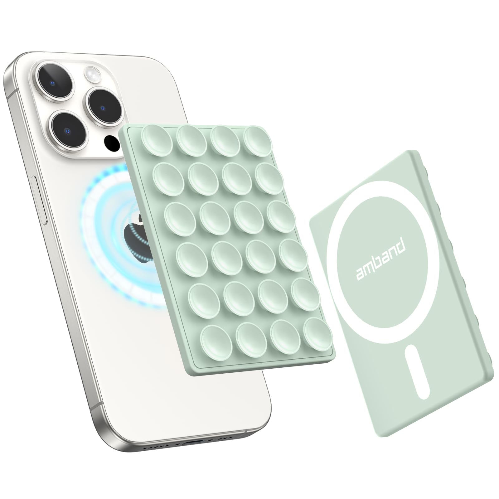Photo 1 of amBand Cute Preppy Stuff Silicone Suction Cup Phone Mount, Detachable Sticky Grip Holder for MagSafe Case, Easy to Use Video Accessories for Yoga/Dance/Call/Fitness, Matcha Green