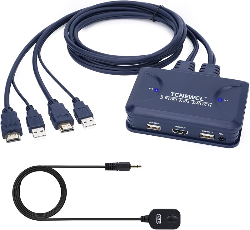 TCNEWCL 4K HDMI KVM Switch 2 Port USB PC Selector 1 Monitor Mouse Keyboard
