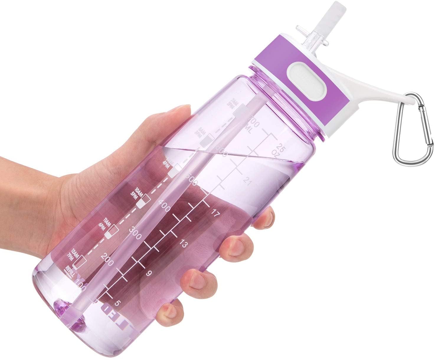 VENNERLI Water Bottle with Straw and Time Markable Motivational , BPA Free Leak Proof Dishwasher Safe Reusable Tritan Drinks Bottle Dur Outdoor 800ml (Purple)