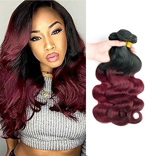 Baiermei Hair Ombre Hair Extensions Brazilian Virgin Hair T1b 99J Burgundy Hair Bundles Virgin Remy Human Hair Weave (14”16“18”)