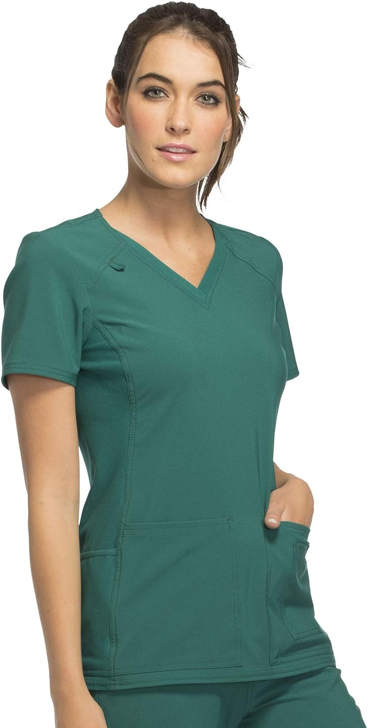 Cherokee iflex Women's V-Neck Knit Panel Scrub Top: Clothing