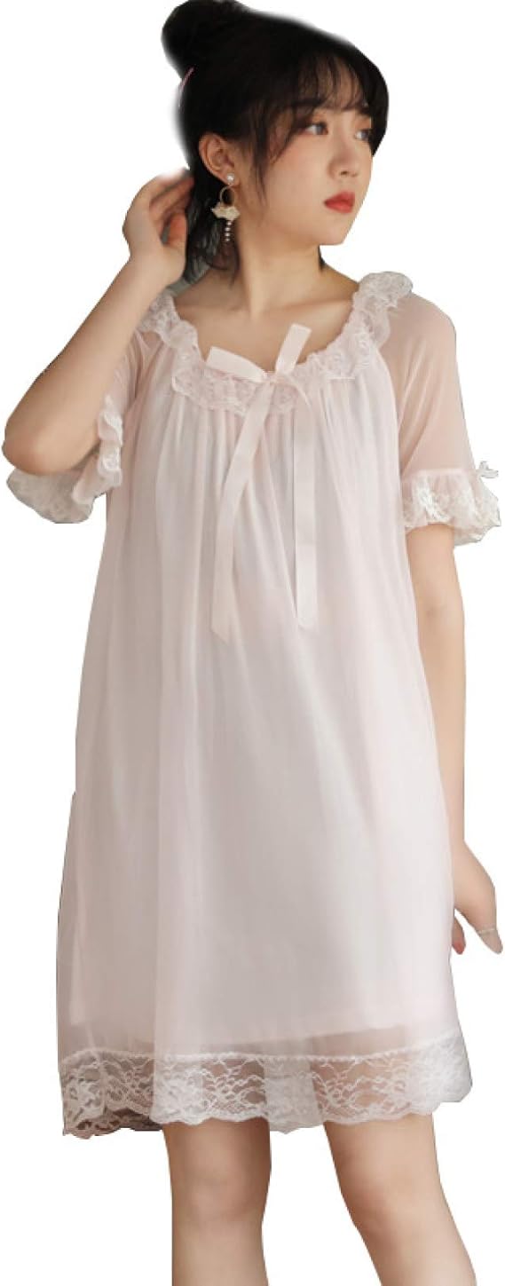 Amazon ネクリジェ パジャマ レディース 夏 ルームウェア レディース ワンピース 吸汗 通気 肌に優しい 前開き かわいい かわいい レース付き ワンピース 部屋着 夏 秋 夏用 ルームウェア キルトニット すずしい かわいい 快眠ネクリジェ パジャマ ルームワンピース