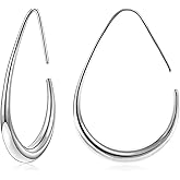 Gacimy Teardrop Hoop Earrings for Women, 14K Gold Plated Oval Pull Through Hoop Earrings for Women