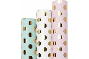 Blavermant Wrapping paper rolls, Gift Wrapping Paper Mini Roll - 17" X 10 ft Per roll, Foil Polka dots Design for for Familie