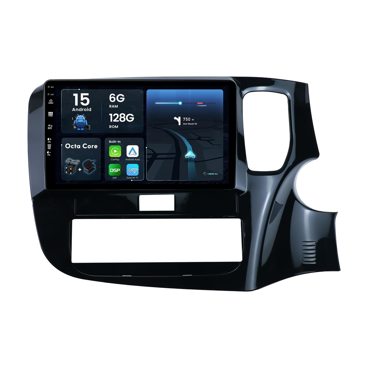 BXLIYER [8-Core, 6G+128G] - Android 15 Car Stereo For Mitsubishi Outlander (2012-2018) - Wireless CarPlay/Android Auto - LED Camera & MIC - IPS 9 Inch 2 Din - DSP Steering Wheel DAB Fast-boot 360-CAM