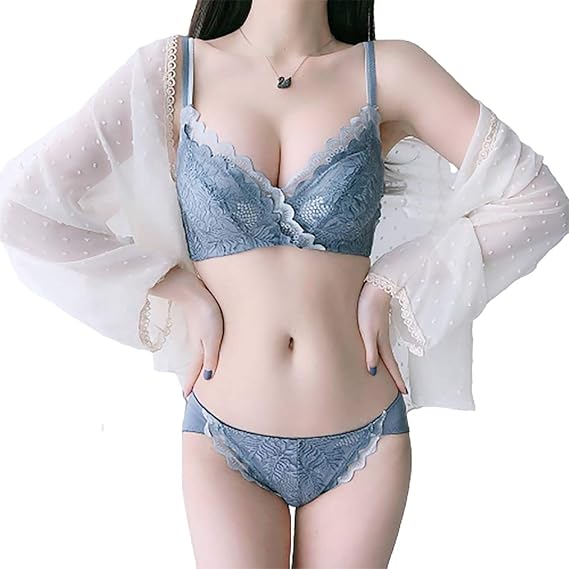 Amazon Co Jp 下着女性セットパ ンツレデイース しっかり盛れる谷间メイクブラ ブラ非金属ブラは背中にふっくらとしたららな Blue 32 70a 服 ファッション小物