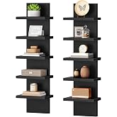 HOOBRO 5 Tier Wall Shelf Unit for Storage, 2 Pack Floating Shelves for Wall | Black Wall Mounted Shelves, Vertical Display Shelf, Organizer Tall Tower Design for Livingroom Bedroom Kitchen, BB18BJP201