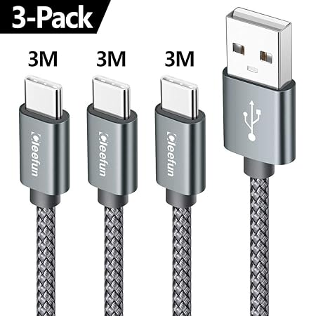 CLEEFUN USB C Kabel, [3M, 3-Stück] USB A auf Type C Kabel, Nylon Ladekabel und Datenkabel, Schnellladekabel für Samsung Galax