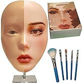 Makeup Practice Face, Liflikee Makeup Mannequin Face with Makeup Practice Face Board,Silicone Full Face Practice Eyelash Eye Shadow, for Emerging Makeup Artist, Girl's Gift, Reusable makeup Face(C01)