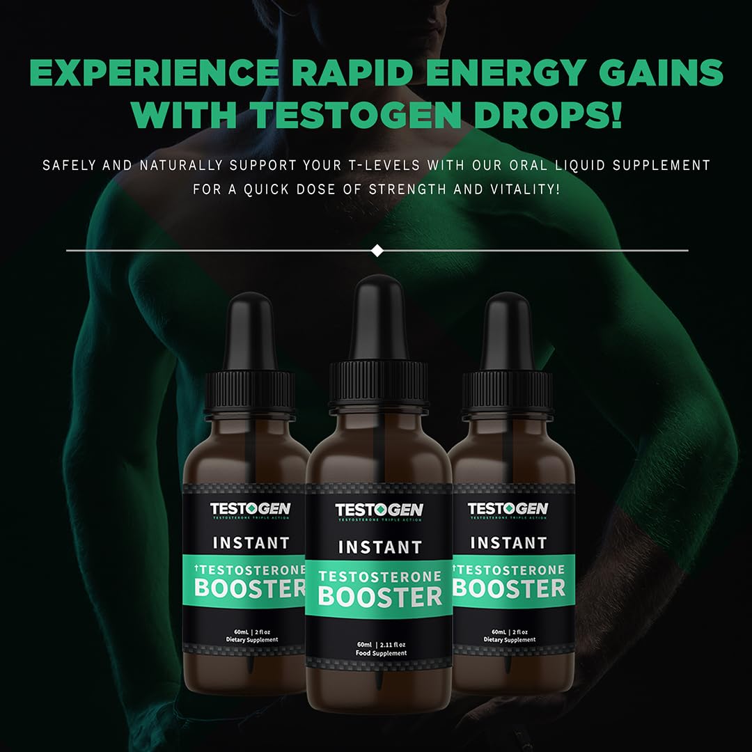 TestoGen Triple-Action Instant Energy Booster Drops with Powerful Natural Ingredients, Helps Improve Stamina, Strength and Energy, 60milliliter Bottle
