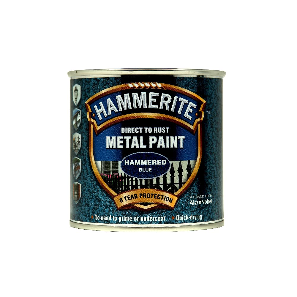 Hammerite 5092936 Direct to Rust Metal Paint - Hammered Blue Finish 250ML