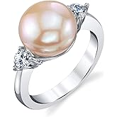 The Pearl Source 10-11mm Genuine Pink Freshwater Cultured Pearl & Cubic Zirconia Olivia Ring for Women