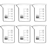 QWORK Sturdy Glass Beaker Set, 1.7oz (50ml), Pack of 6, 3.3 Borosilicate Griffin Low Form with Printed Graduations and Large Marking Spot