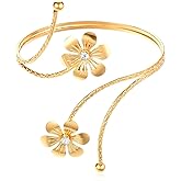 Telooco Gold Arm Cuff Rhinestone Flower Arm Bracelet Upper Arm Adjustable Coil Arms Bangle Boho Armband Friendship Gift for Women
