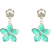 YUNXI Gold Alloy Pearl Flower Stud Earrings for Women Floral Pearl Earrings Hypoallergenic for Her Wedding Party Valentine Day