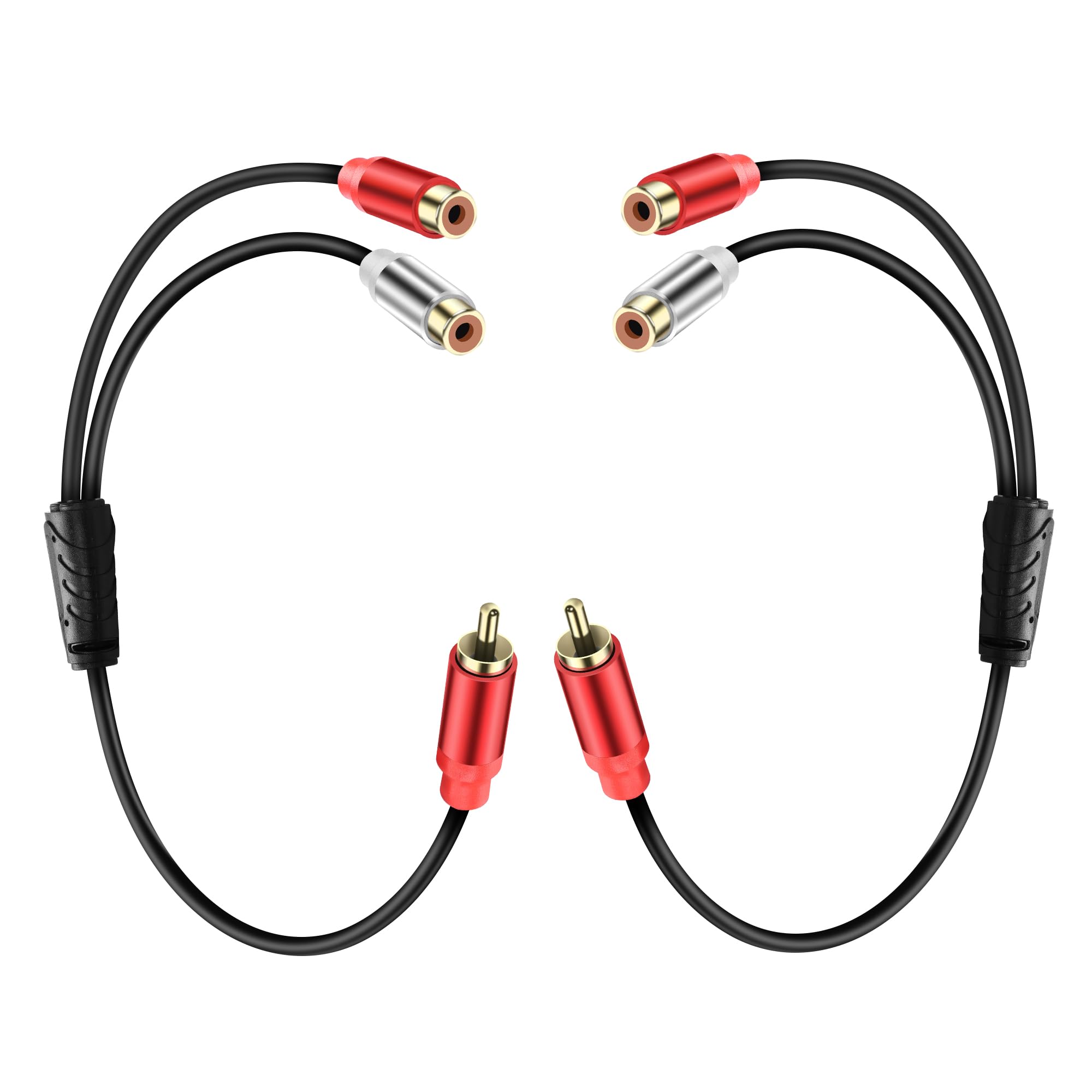 JSADZKJ RCA to 2 RCA Y Splitter Audio Cable 1 RCA Male to 2 RCA Female Stereo Audio Adapter RCA Male to Female Subwoofer Cable for HiFi system Stereo Receiver Speaker Amplifier 0.98FT (2PCS)