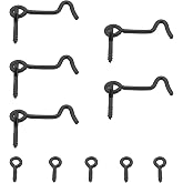 Waziaqoc 2 Inch Hook and Eye Latch, Black, 5PCS | Heavy Duty Iron, Barn Door Lock, Privacy Lock, Screw Fixing Type, For Sliding Door Gate Window Cabin