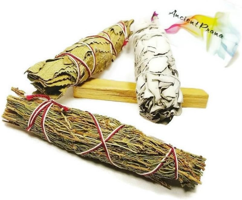 Unique Smudge Stick Kit - Contains Bonus Palo Santo Stick,White Sage, Desert Sage and Yerba Santa for cleansing your home of negative energies. Contains special herbs for creating barriers.