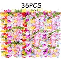 jollylife 36PCS Hawaiian Luau Leis Necklaces - Tropical Hibiscus Flowers Tiki Summer Pool Party Favors Supplies Decorations