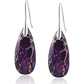 Sriomu Natural Healing Stone Fishhoop Dangle Drop Earrings Statement Gold silver earrings