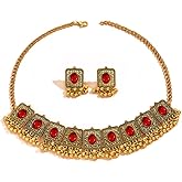 Vintage Ethnic Jewellery Set for Women Boho Cubic Zirconia Beads Dangle Earring Tassels Choker Necklace Crystal Wedding Party Oxidized Traditional Indian Bollywood Gift Daily Wear Birthday Bff