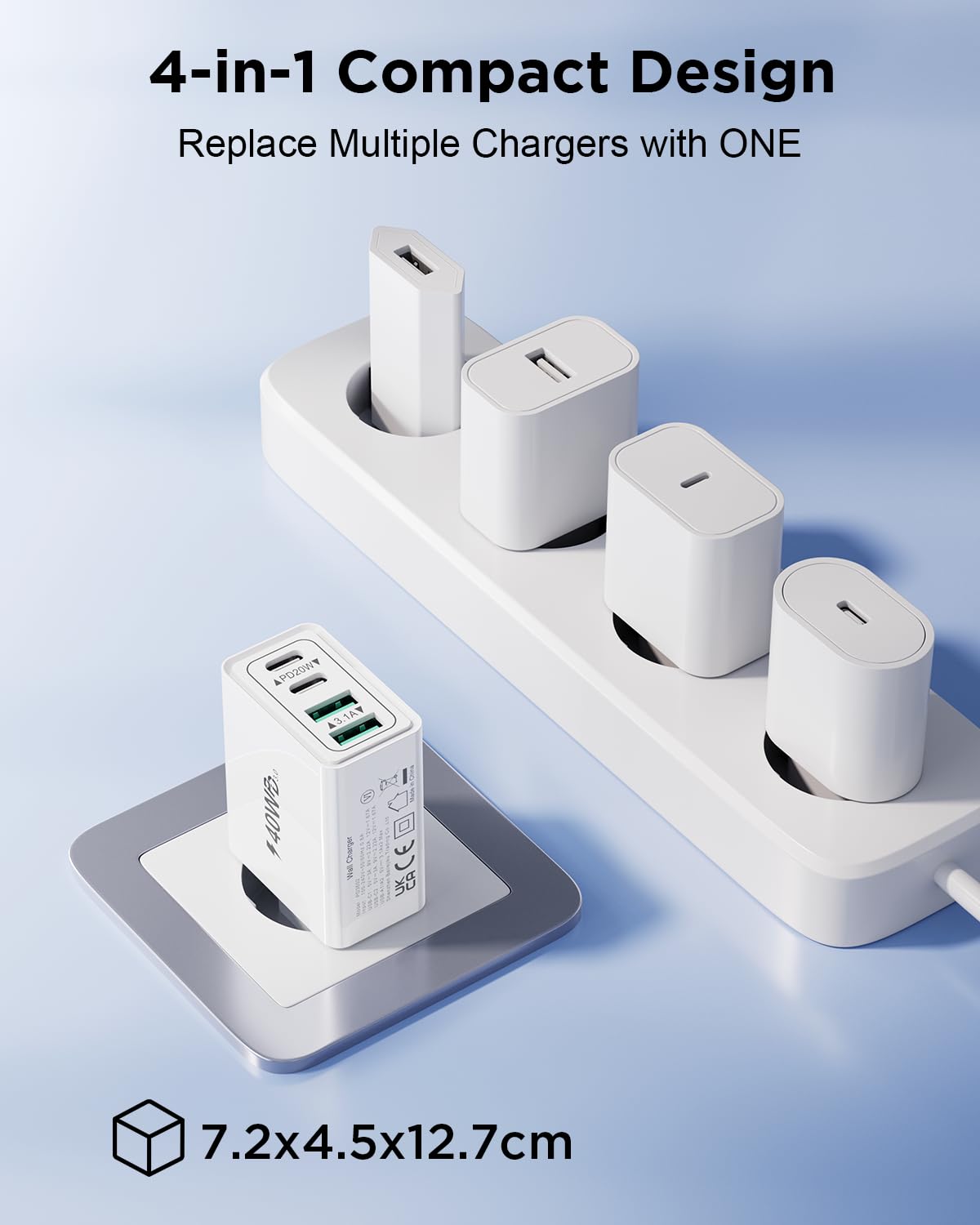 USB C Ladegerät, 40W 4-Port USBC Stecker Mehrfach Ladegerät mit PD+QC, Schnellladegerät Adapter USB-C Charger Ladestecker USB Schnellladen Netzteil für iPhone 16 15 14 13 12 11 Pro Max, Samsung,Handys 5