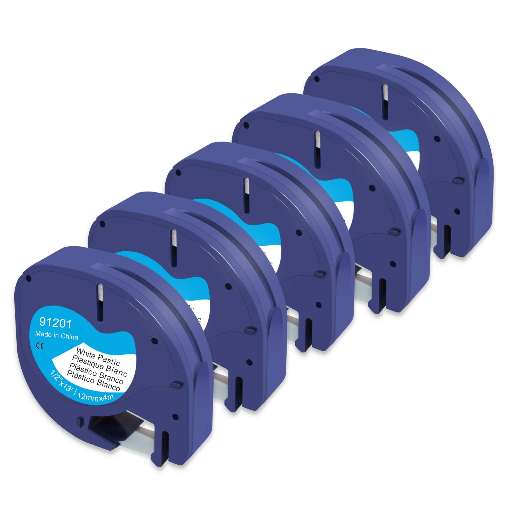 5 x Molabel Label Tape Compatible with Dymo Letratag S0721610 91201.12 mm x 4 m Black on White Plastic Letratag Tape for LT-100H LT110T LT-100TLabel Printers Black On White