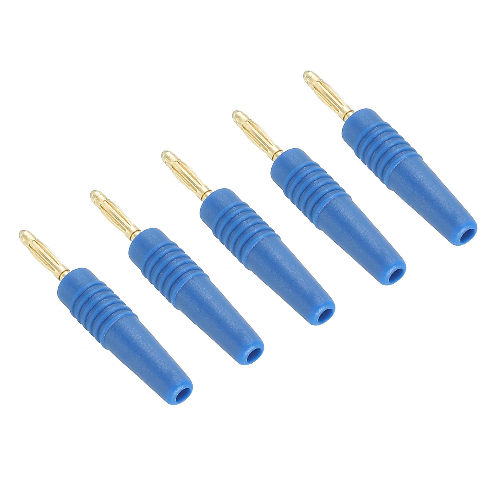 PATIKIL 5 Pack Banana Plugs Connector Solder Type Speaker Banana Plugs 2mm Gold-Plated Copper Blue for Speaker Wires, Sound Systems, Video Receivers, Home Theater