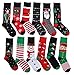 EABERN 12 Pairs Women Men Premium Cotton Christmas Pattern Dress Socks BL