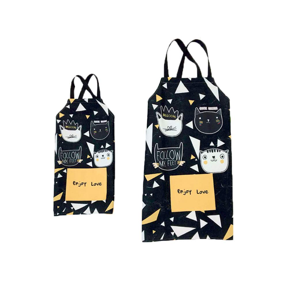 G-Tree Kitchen Apron, Parent-Child Waterproof Kitchen Apron with Pockets, Perfect for Barbecue, Cooking for Men-Women Cute Black