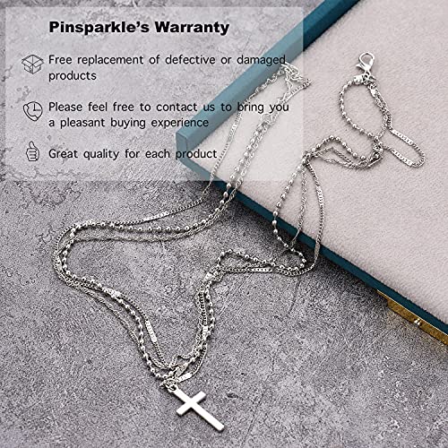 Pinsparkle Cross Necklaces For Women Men Layered Cross Necklace Dainty Necklace 14K White Gold Plated Cross Chain