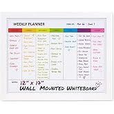 Weekly Dry Erase Board for Wall [17in x 12in] Weekly Whiteboard Planner and Magnetic Calendar - Days of The Week White Board for Schedule, Daily Meal Planner - Includes Full Mounting Kit