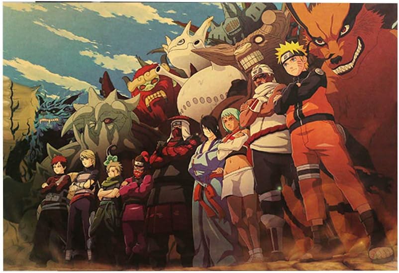 Auxsoul Naruto Poster, Japanese Anime Characters Decorative Poster Kraft Paper Coffee Shop Bar Wall Decor(Group Motif - 1)