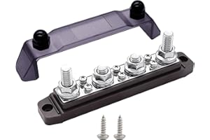 Ampper Ground Distribution Block Bus Bar, 4 x 3/8" (M10) Studs, 6 x #8 (M4) Terminal Screws, 6.3" 12V 300A Battery BusBar wit