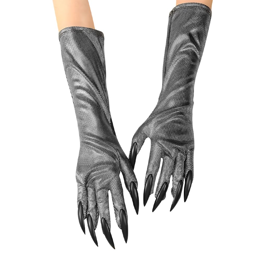 ITODA Halloween Costume Glove Elbow Long Animal Paw Gloves with Nails Scary Devil Ghost Claw Gloves Fancy Dress Cosplay Handwear for Easter Halloween Carnival Party