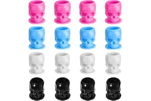 HIPIFANS Disposable Tattoo Ink Cups with Base, 60Pcs/Set Skull Design Ink Caps, 4 Colors Self-Stand Tattooing Container for Tattoo Ink, Permanent Makeup Pigment Holder
