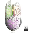TENMOS K6 Wireless Gaming Mouse, Rechargeable Silent LED Optical Computer Mice with USB Receiver, 3 Adjustable DPI Level and 6 Buttons, Auto Sleeping Compatible Laptop/PC/Notebook (White)