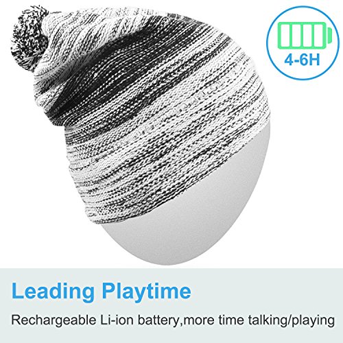 Mydeal Winter Fashion Bluetooth Beanie Hat Pom Pom Knit Music Cap with Removal Speakers & Mic Hands Free Wireless Headphones Headsets Earphone for Running Skiing Skating Hiking,Christmas Gifts - Black - Thumbnail 6
