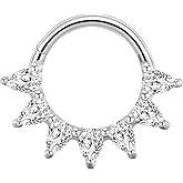 TRBR 16G Pear Cut CZ Septum Ring Surgical Steel Piercing Jewelry Gemstone Hinged Segment Clicker Daith Earring, 16 Gauge Gold Silver 8mm