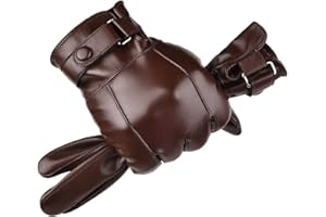 AZYOUNG Men’s Winter Autumn Black Brown Smooth PU Leather Plus Thick Velvet Touch Screen Gloves