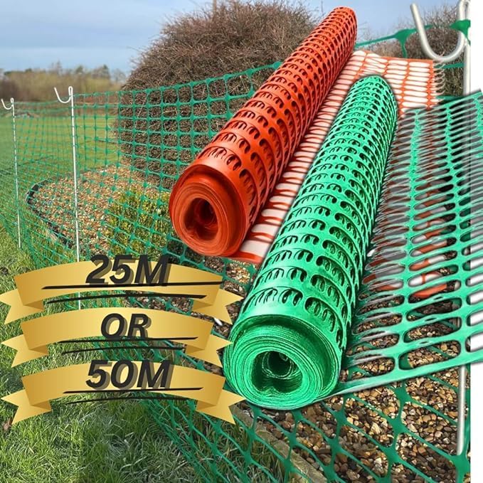 Smith & Barker Barrier Fencing Mesh Roll 130gsm 1m High 25m 50m Netting Pins