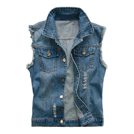 Lisli Herren Weste Jeans Jacke Ärmellos Vintage Zerrissen Lächer Street Jeansweste Beiläufig Fashion Biker Outwear Cowboy Jea