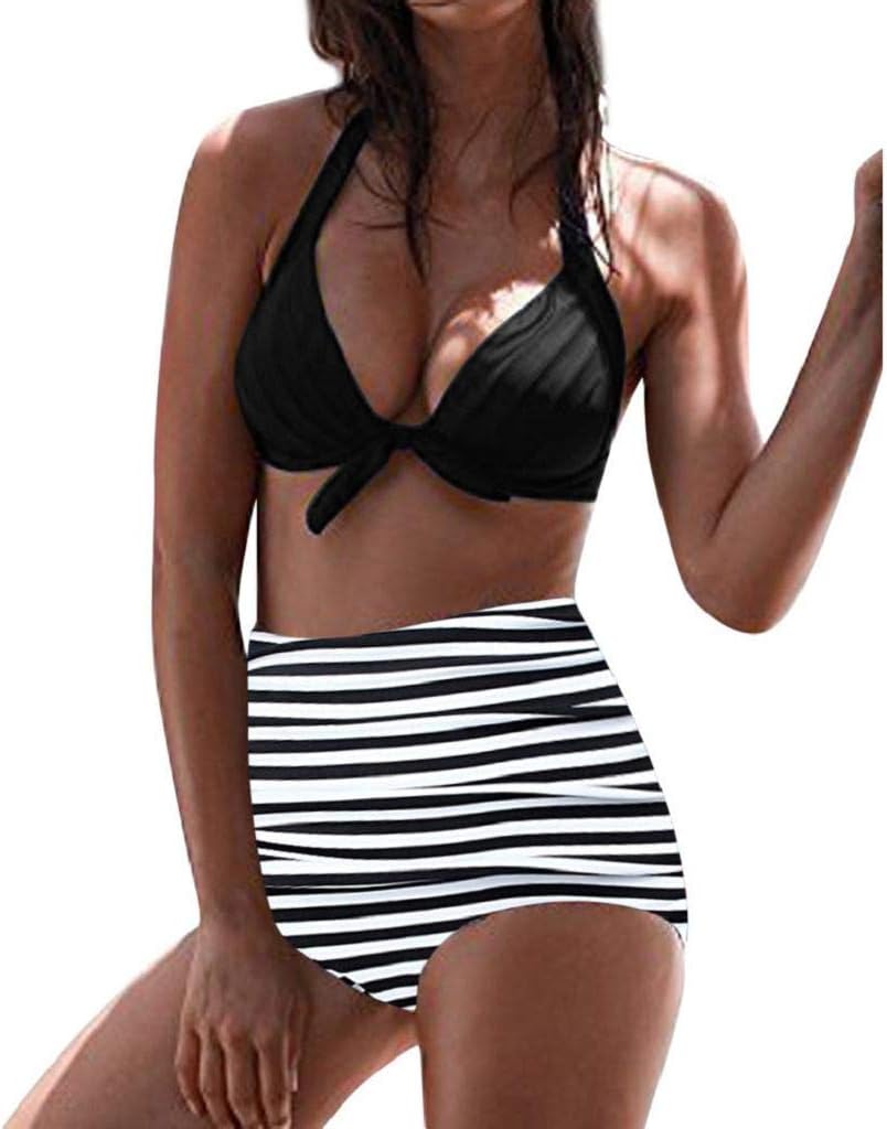 ZANFUN Women High Waist Bikinis Sets Swimwear Bow Bra Cute Swimsuit Top Floral Swimming Trunks Two Piece Bathing Suits