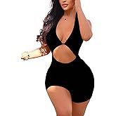 WDIRARA Women's Sexy Romper Leopard Hollow Out Backless Sleeveless Halter Bodycon Short Jumpsuit