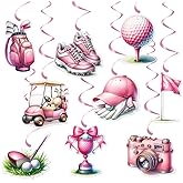 Pink Golf Hanging Swirls Golf Party Decorations 9 Pcs Golf Cutouts Foil Hanging Swirls Ceiling Decor for Girl Let's Par-Tee Golf Hanging Decorations for Baby Shower Birthday Supplies - Pre-Assembled