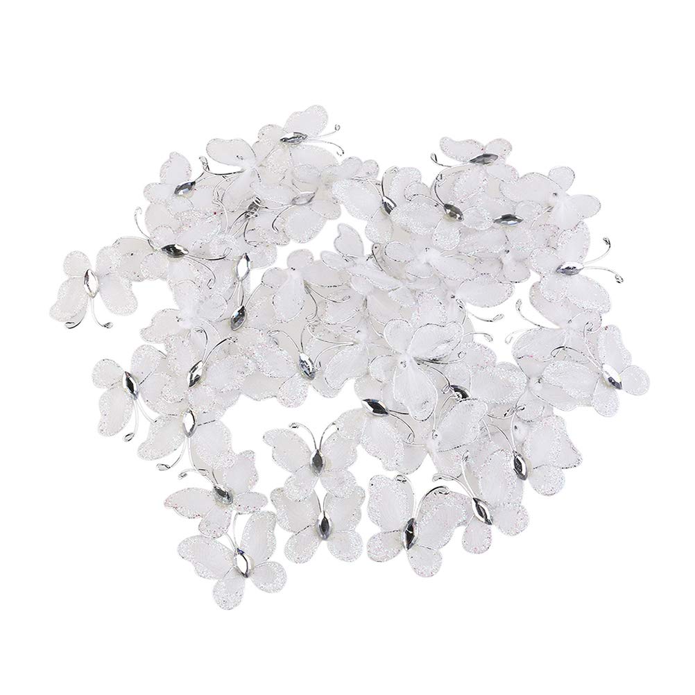 Toyvian 100pcs Wire Mesh Glitter Butterfly 3D Decorative Butterflies Wedding Party Table Scatter Scrapbook Craft Card Making Decoration White