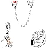 Doyafer 925 Sterling Silver Charm Safety Chain Charms set Cartoon Mouse Beads for Women Bracelets Necklace Gift for friends