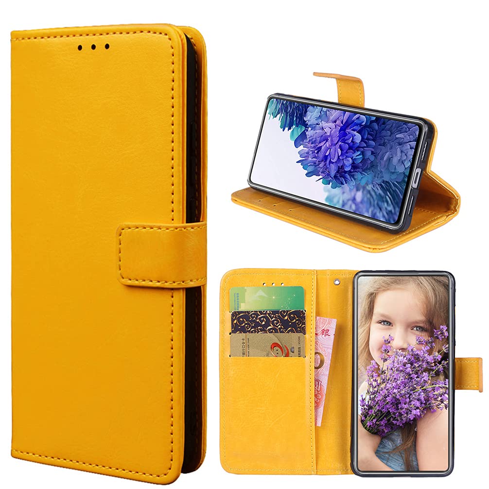 BaiFu Case for TCL 40R 5G Premium PU Leather Phone Case Phone Protective Case Magnetic Flip Wallet Cover, Compatible with TCL 40R 5G, Yellow