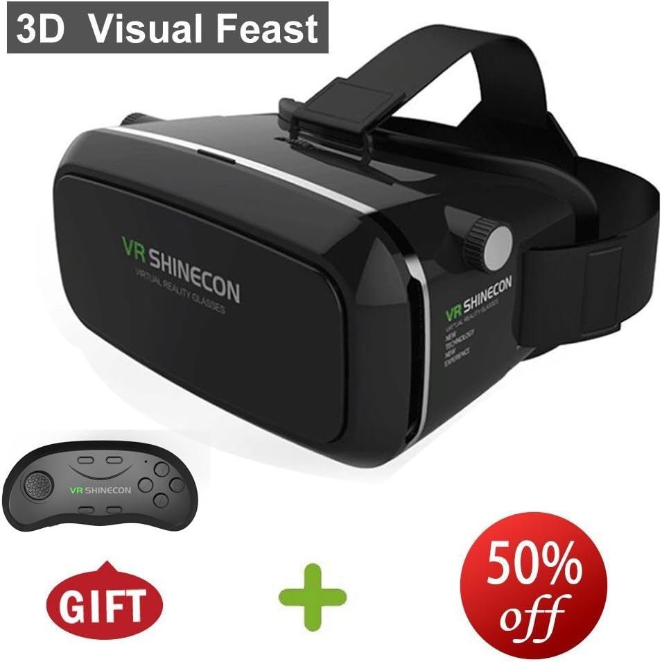 WGHL 3D Headset Virtual Reality Glasses Head-mounted Headband VR for iPhone 7/6s/6 plus/6/5s/5c/5 Samsung Galaxy s6/s7/note4/note5 and Other 3.5"-6.0" Smart Phone+Remote Controller.